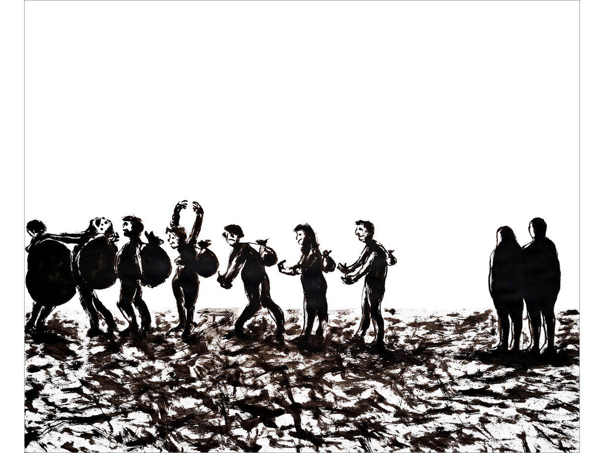 7 Deadly Sins, Envy, 2025, ink/sepia on paper, 135 x 110 cm