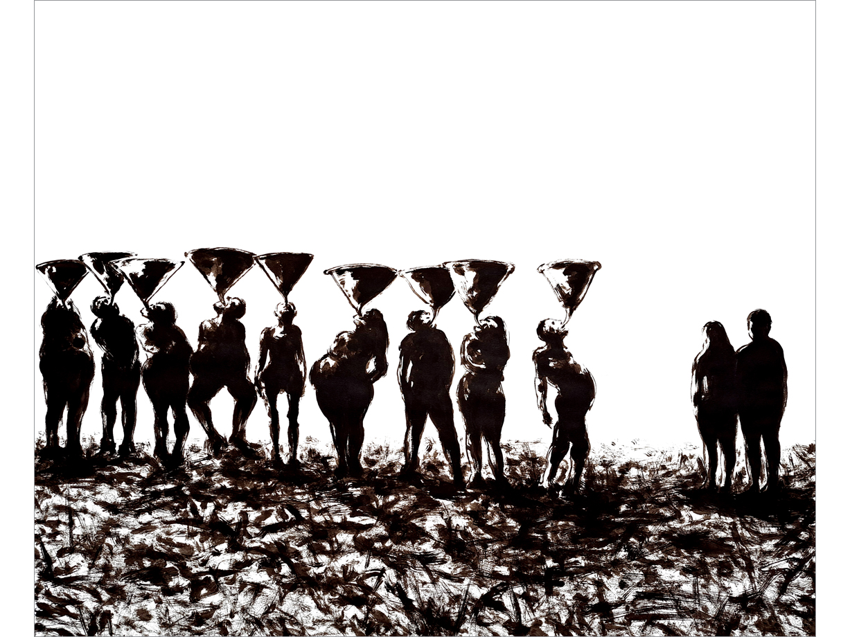 7 Deadly Sins, Gluttony, 2025, ink/sepia on paper, 135 x 110 cm