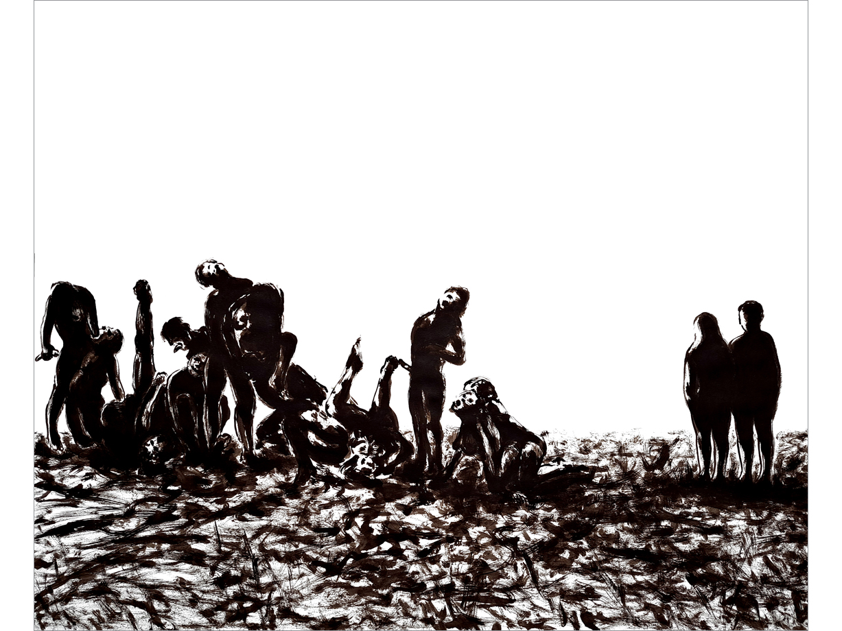 7 Deadly Sins, Lust, 2025, ink/sepia on paper, 135 x 110 cm